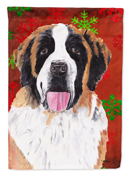 Saint Bernard Red Green Snowflake Christmas Flag Garden Size