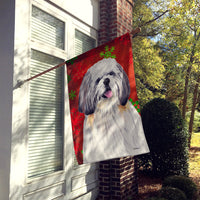 Shih Tzu Red and Green Snowflakes Holiday Christmas Flag Canvas House Size