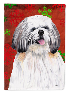 Shih Tzu Red and Green Snowflakes Holiday Christmas Flag Canvas House Size