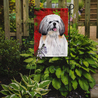 Shih Tzu Red and Green Snowflakes Holiday Christmas Flag Garden Size