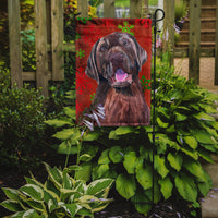 Labrador Red and Green Snowflakes Holiday Christmas Flag Garden Size