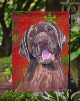 Labrador Red and Green Snowflakes Holiday Christmas Flag Garden Size