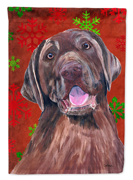 Labrador Red and Green Snowflakes Holiday Christmas Flag Garden Size