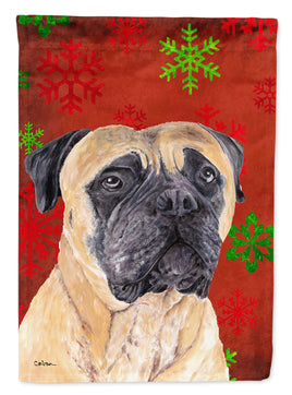 Mastiff Red and Green Snowflakes Holiday Christmas Flag Garden Size