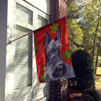 Scottish Terrier Red  Green Snowflakes Holiday Christmas Flag Canvas House Size