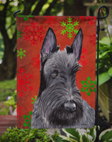 Scottish Terrier Red and Green Snowflakes Holiday Christmas Flag Garden Size