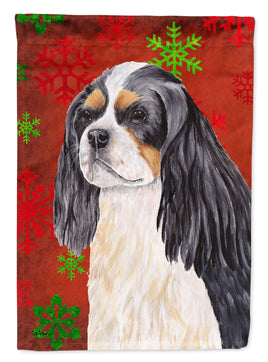 Cavalier Spaniel Red  Green Snowflakes Holiday Christmas Flag Canvas House Size