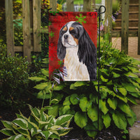 Cavalier Spaniel Red and Green Snowflakes Holiday Christmas Flag Garden Size