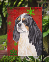 Cavalier Spaniel Red and Green Snowflakes Holiday Christmas Flag Garden Size