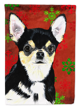 Chihuahua Red and Green Snowflakes Holiday Christmas Flag Canvas House Size