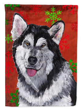 Alaskan Malamute Red Snowflakes Holiday Christmas  Flag Canvas House Size SC9492CHF