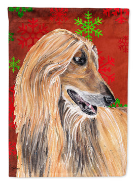 Afghan Hound Red Snowflakes Holiday Christmas  Flag Garden Size SC9501GF