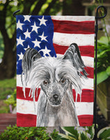 Chinese Crested USA American Flag Flag Garden Size