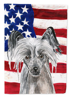 Chinese Crested USA American Flag Flag Garden Size