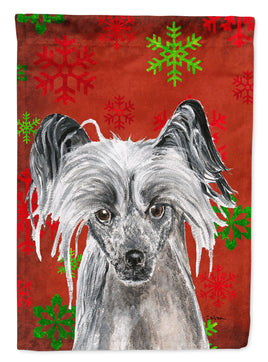 Chinese Crested Red Snowflake Christmas Flag Garden Size