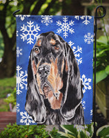 Coonhound Blue Snowflake Winter Flag Garden Size