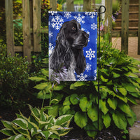 Cocker Spaniel Blue Snowflake Winter Flag Garden Size