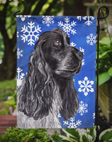 Cocker Spaniel Blue Snowflake Winter Flag Garden Size