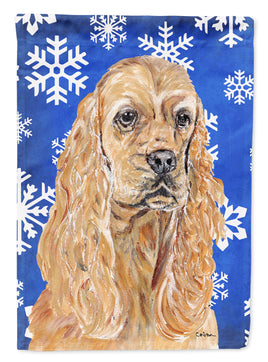 Cocker Spaniel Blue Snowflake Winter Flag Canvas House Size