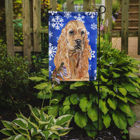 Cocker Spaniel Blue Snowflake Winter Flag Garden Size