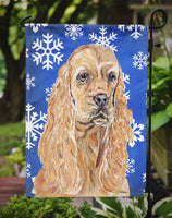 Cocker Spaniel Blue Snowflake Winter Flag Garden Size