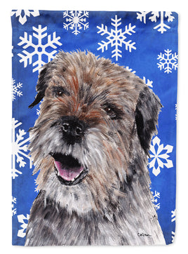 Border Terrier Blue Snowflake Winter Flag Canvas House Size