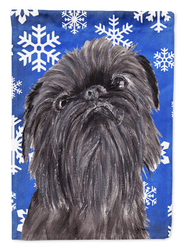 Brussels Griffon Blue Snowflake Winter Flag Canvas House Size