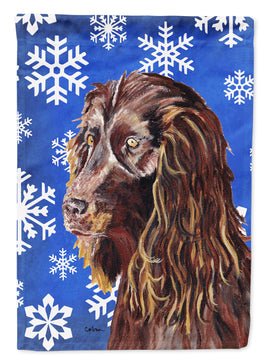 Boykin Spaniel Blue Snowflake Winter Flag Canvas House Size