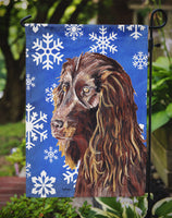 Boykin Spaniel Blue Snowflake Winter Flag Garden Size