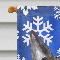 Bull Terrier Blue Snowflake Winter Flag Canvas House Size