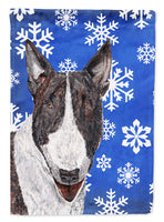 Bull Terrier Blue Snowflake Winter Flag Canvas House Size