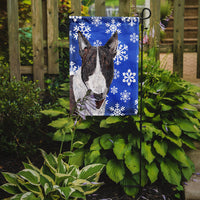 Bull Terrier Blue Snowflake Winter Flag Garden Size