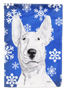 Bull Terrier Blue Snowflake Winter Flag Canvas House Size