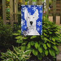 Bull Terrier Blue Snowflake Winter Flag Garden Size