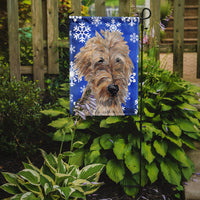 Goldendoodle Blue Snowflake Winter Flag Garden Size