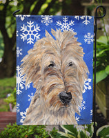 Goldendoodle Blue Snowflake Winter Flag Garden Size