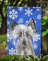 Chinese Crested Blue Snowflake Winter Flag Garden Size