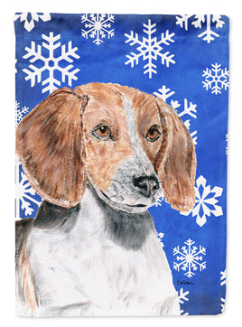 English Foxhound Blue Snowflake Winter Flag Canvas House Size