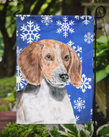 English Foxhound Blue Snowflake Winter Flag Garden Size