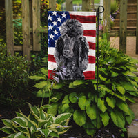 Black Standard Poodle with American Flag USA Flag Garden Size SC9626GF