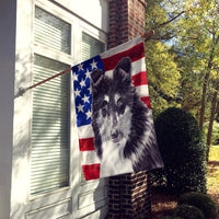 Black and White Collie with American Flag USA Flag Canvas House Size SC9630CHF