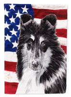 Black and White Collie with American Flag USA Flag Canvas House Size SC9630CHF