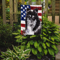 Black and White Collie with American Flag USA Flag Garden Size SC9630GF