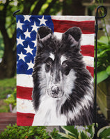 Black and White Collie with American Flag USA Flag Garden Size SC9630GF