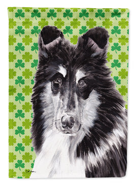 Black and White Collie Lucky Shamrock St. Patrick's Day Flag Canvas House Size SC9726CHF