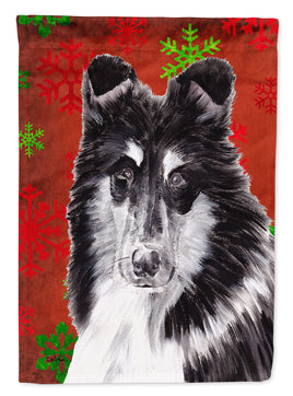 Black and White Collie Red Snowflakes Holiday Flag Canvas House Size SC9750CHF