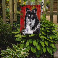 Black and White Collie Red Snowflakes Holiday Flag Garden Size SC9750GF