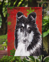 Black and White Collie Red Snowflakes Holiday Flag Garden Size SC9750GF