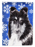 Black and White Collie Winter Snowflakes Flag Canvas House Size SC9774CHF