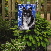 Black and White Collie Winter Snowflakes Flag Garden Size SC9774GF